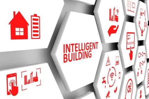 INTELLIGENT BUILDING concept cell background 3d illustration Ilustración de archivo