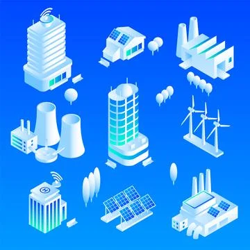 Intelligent building icon set, isometric style Stock Illustration