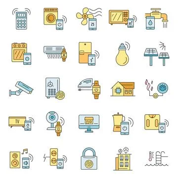 Intelligent building icon set vector color Stock Illustration