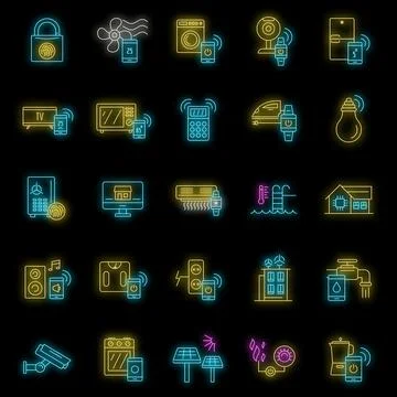 Intelligent building icon set vector neon Illustrazione stock