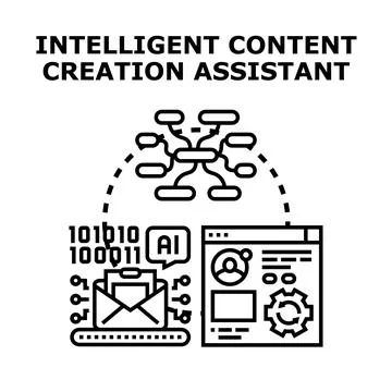 Intelligent content creating assistant working with artificial intelligence Stockillustratie