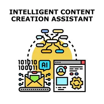 Intelligent content creating assistant working with artificial intelligence Stock Illustration