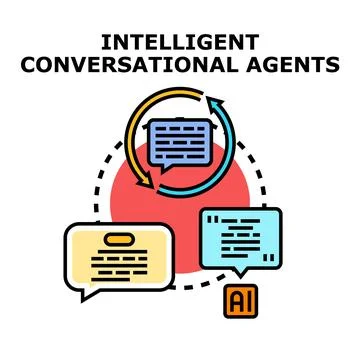 Intelligent conversational agents communicating using technology concept Stock Illustration