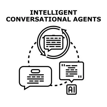 Intelligent conversational agents communicating using technology concept Stock Illustration