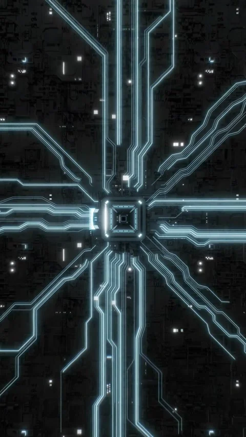 Intelligent CPU processing Big Data in Futuristic Computer Stock Footage 255145698