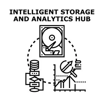 Intelligent data storage and analytics hub concept 스톡 일러스트