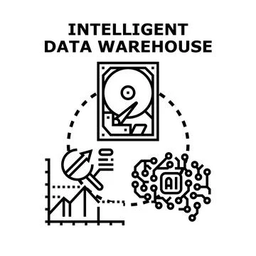 Intelligent data warehouse processing big data analytics Stock Illustration