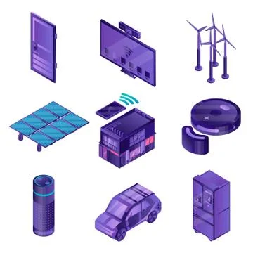Intelligent device icon set, isometric style Stock Illustration