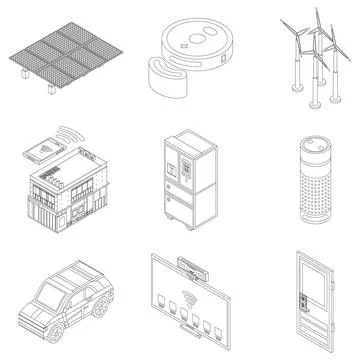 Intelligent device icon set vector outline Stock Illustration