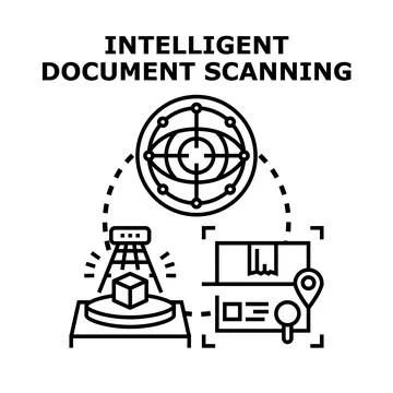 Intelligent document scanning and automated data processing concept 스톡 일러스트
