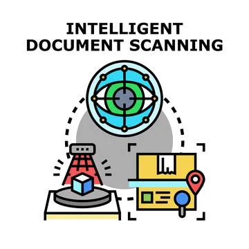 Intelligent document scanning and automated data processing concept Stock Illustration