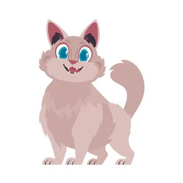 Intelligent ecstatic beige cat. Smiling cat. Cartoon style, Vector Illustrati Stock Illustration