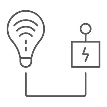 Intelligent energy control thin line icon, technology and solar, light bulb with Stock Illustration