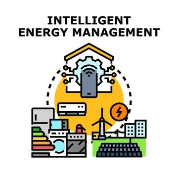 Intelligent energy management system controlling home appliances Ilustración de archivo