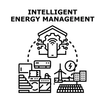 Intelligent energy management system controlling home appliances Ilustración de archivo