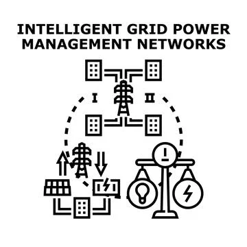 Intelligent grid power management networks balancing energy flow Stock Illustration