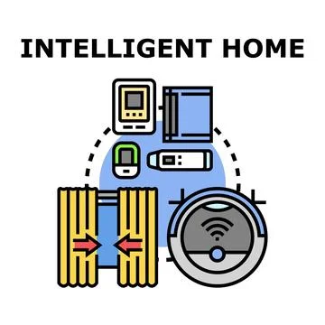 Intelligent home automation system controlling smart devices Stock Illustration
