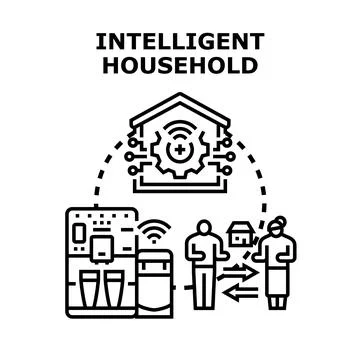 Intelligent household system connecting smart home technology Stock Illustration