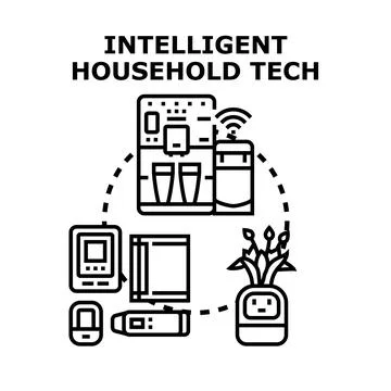 Intelligent household tech concept with smart devices network Stock Illustration