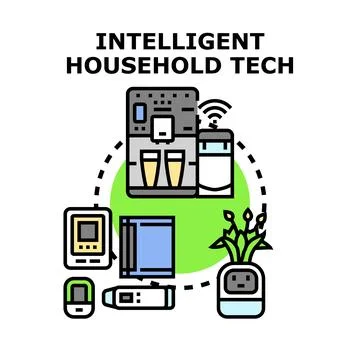 Intelligent household tech concept with smart devices network Stock Illustration