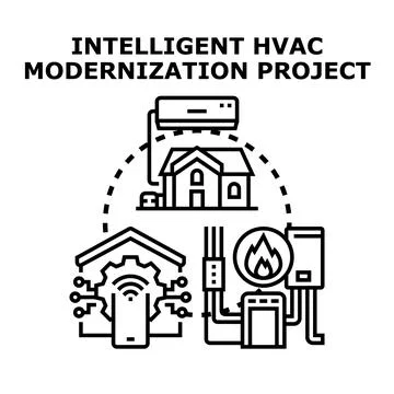 Intelligent hvac modernization project planning smart home system Ilustración de archivo