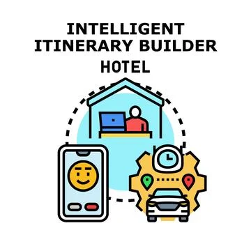 Intelligent itinerary builder optimizing travel accommodation planning Stock Illustration