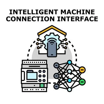 Intelligent machine connection interface with computing module Stock Illustration