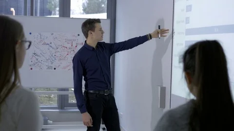 Intelligent male student presenting a project in the classroom Stock-Footage 74614367