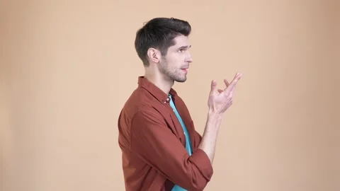 Intelligent man walk decide perfect thought isolated pastel color background Video stock 169939414