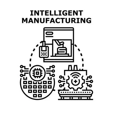 Intelligent manufacturing process optimizing digital factory production Stock Illustration
