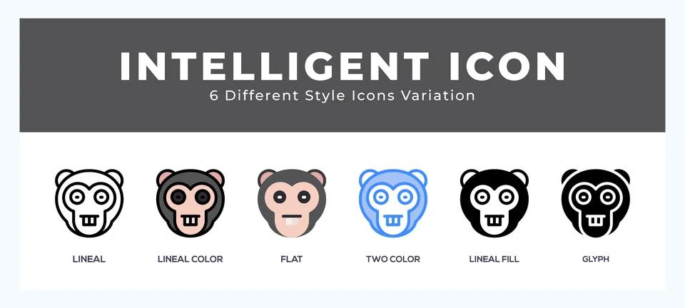 Intelligent monkey icon set with different styles. Design elements for logo.. Stock Illustration