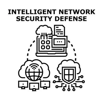 Intelligent network security defense system protecting digital data Illustrazione stock