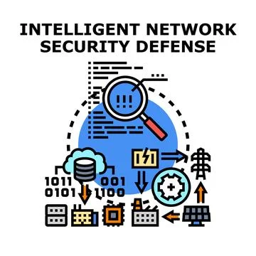 Intelligent network security defense system protecting data and networks Stock Illustration