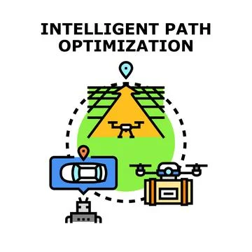 Intelligent path optimization with drone delivery and autonomous vehicle tr.. Stock Illustration