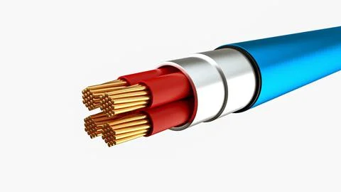 Intelligent power cable, copper wires with circuit sparks isolated on White.. Stock Illustration