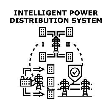 Intelligent power distribution system managing electricity flow, optimizing e Stock Illustration