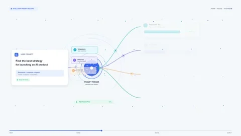 Intelligent Prompt Routing and AI Workflow Visualization Animation Video stock 344829853
