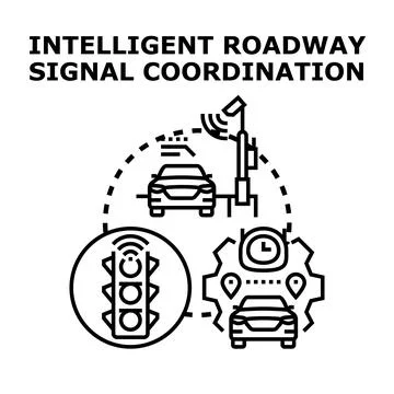 Intelligent roadway signal coordination improving urban traffic flow Stock Illustration