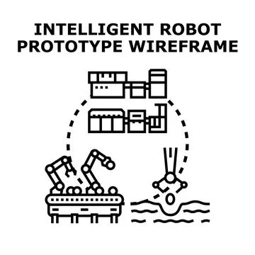 Intelligent robot prototype wireframe concept developing automation Stock Illustration