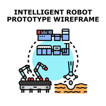 Intelligent robot prototype wireframe concept developing automation Stock Illustration