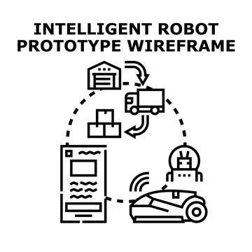 Intelligent robot prototype wireframe developing logistic automation system Stock Illustration