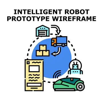 Intelligent robot prototype wireframe developing logistic automation system Stock Illustration