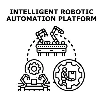 Intelligent robotic automation platform concept manufacturing robots assistin Stock Illustration