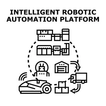 Intelligent robotic automation platform optimizing workflow processes. Supply Illustrazione stock