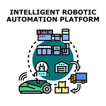Intelligent robotic automation platform optimizing industrial processes and.. Stock Illustration