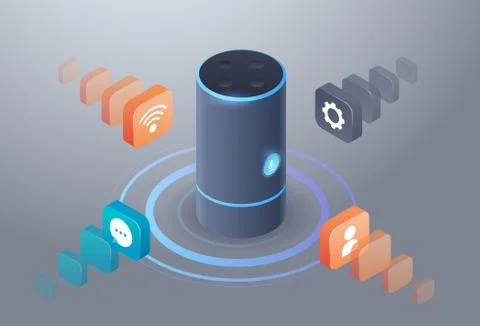 Intelligent smart speaker voice recognition activated digital assistants Stock Illustration
