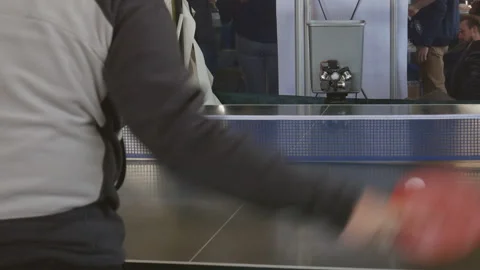 Intelligent table tennis machine. Ball machine. throwing robot for table tennis Stock Footage 118279993