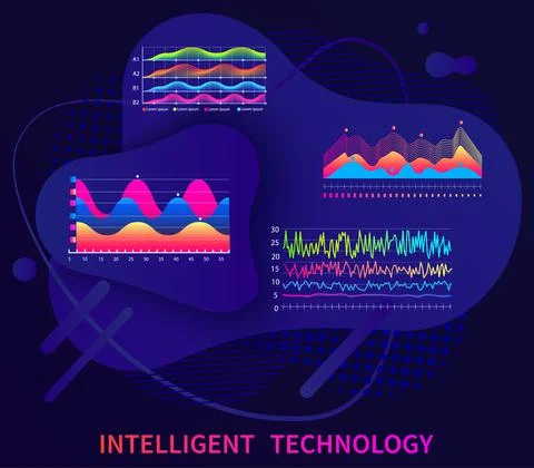 Intelligent technology hud interactive panel. Data screen with charts. Annual Stock Illustration