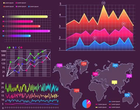 Intelligent technology hud interactive panel. Data screen with charts. Annual Illustrazione stock