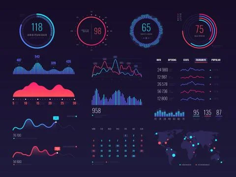 Intelligent technology hud vector interface. Network management data screen with Illustrazione stock